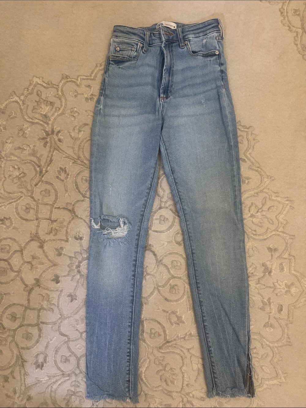 Zara Light Blue High-Rise Distressed Skinny Jeans